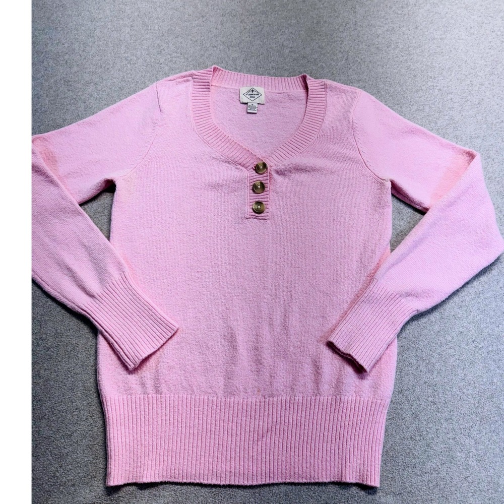 St John's Bay Henley Sweater Womens Medium Pink Long Sleeve V-Neck Knit Soft